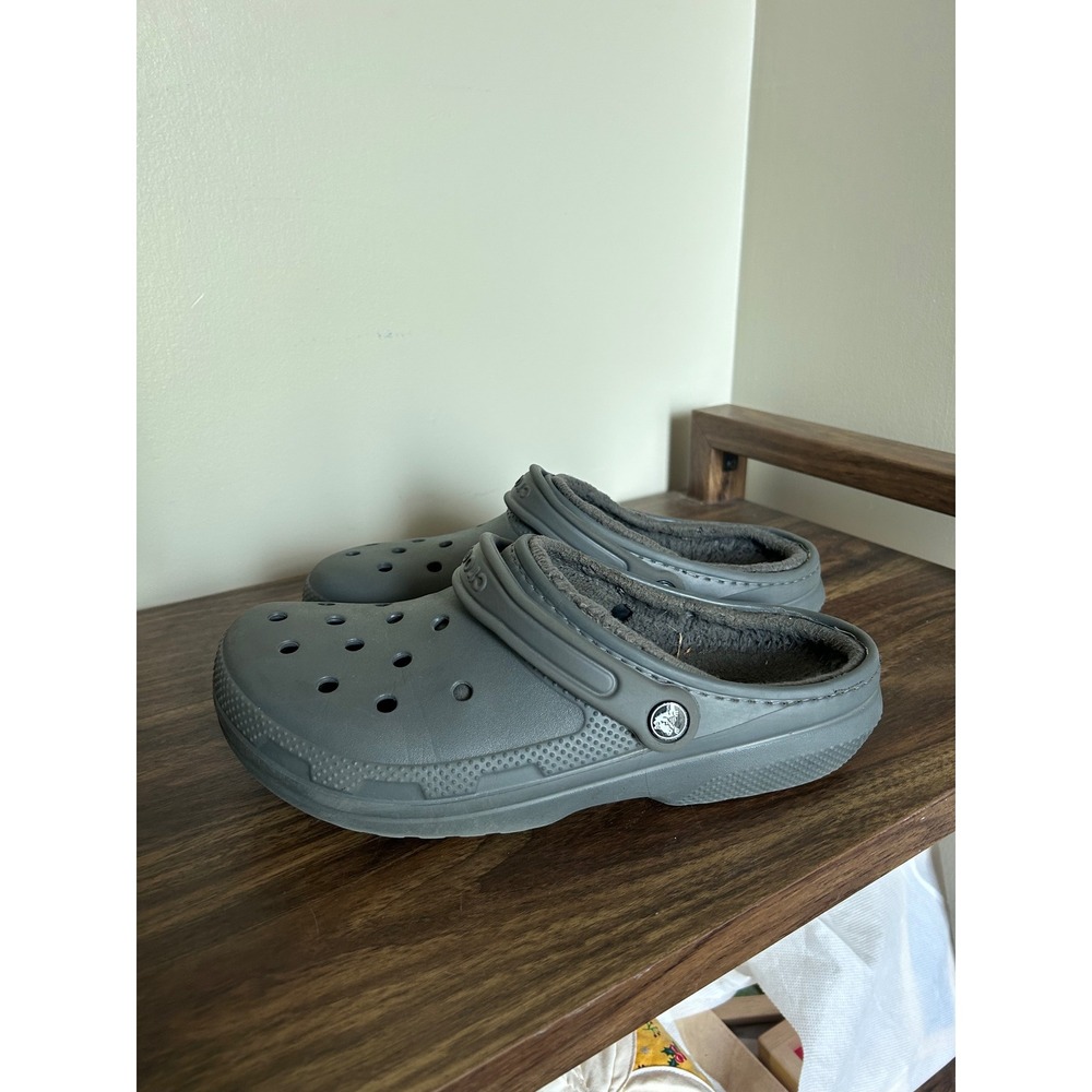 Crocs Classic Lined Clog Mens‎ 8 Womens 10 Slate Grey Fleece Fuzzy Slip On Shoes
